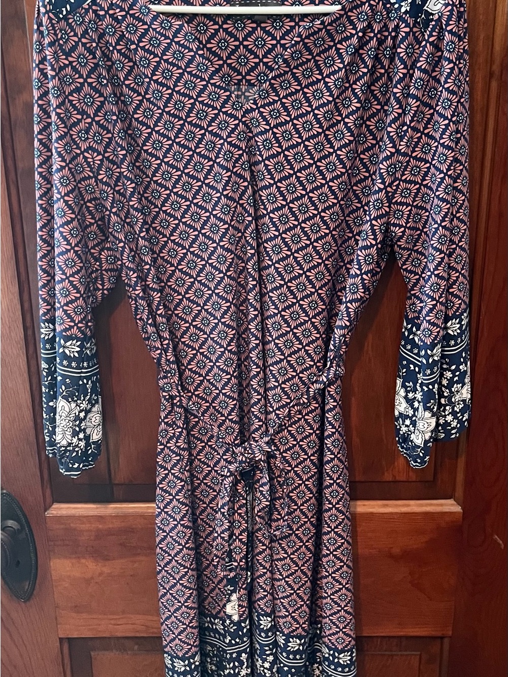 Luxology Navy and Pink Long Sleeve Printed Dress